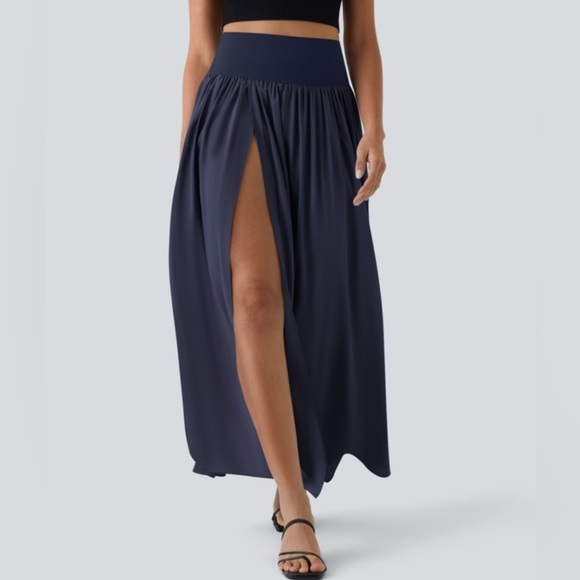 Halara Breezeful High Waisted Plicated Flowy Maxi Casual Skirt Navy Medium - Picture 1 of 7
